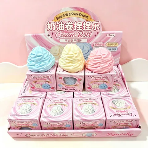Realistic Cream Roll Squishy Toy For Stress Relief Cute Fake Food Slow Rebound Squeeze Toy For Adults Kids Decompression Sensory Gift