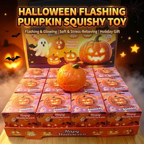 Halloween Flashing Pumpkin Squishy Stress Relief Toy Glow TPR Soft Squeeze Pumpkin Party Favor Gift For Halloween Decoration
