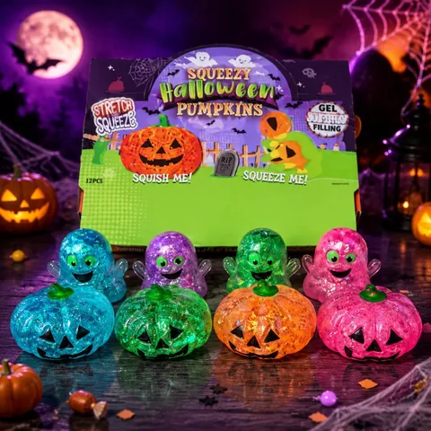Halloween Pumpkin Head Squishy Toy TPR Stress Relief Toy With Glitter Maltose Filling Funny Ghost Squeeze Toys For Party Or Decor