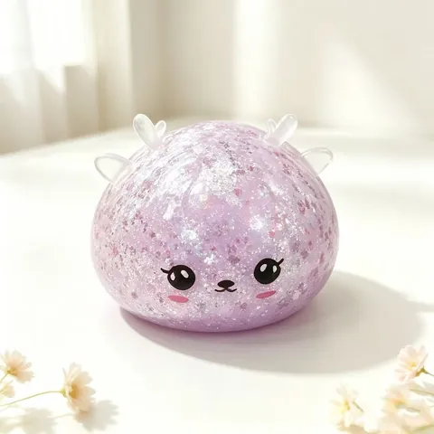 Giocattolo Antistress Natalizio a Forma di Renna Panino al Vapore Simulato Squishy Cartoon Maltose Gel Glitter Giocattolo Sensoriale