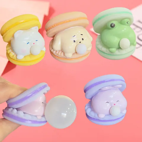 Juguete Squishy Antiestrés de Macarrón de Dibujos Animados Soplado de Burbujas Animal Gato Rana Conejo Perro Juguete de Descompresión