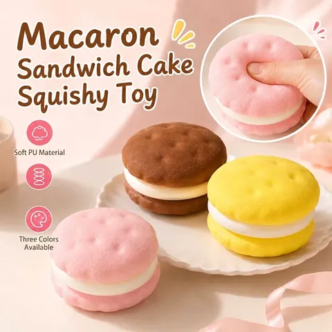 Simulation Macaron Gâteau Sandwich Squishy Remontée Lente PU Anti-stress Jouet de Décompression Créatif Dessert Jouet à Presser Pour Enfants Adultes