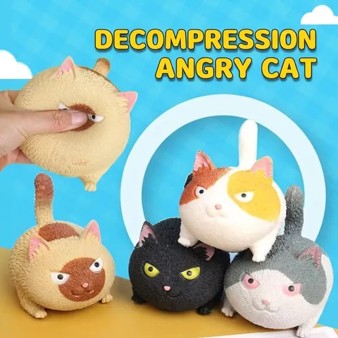Angry Cat Squishy Stress Relief Toy TPR Slow Rebound Cute Kitten Animal Squeeze Vent Ball For Office Home Desk Decor Kids Adults Gift