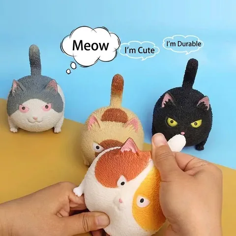 Angry Cat Squishy Stress Relief Toy TPR Slow Rebound Cute Kitten Animal Squeeze Vent Ball For Office Home Desk Decor Kids Adults Gift