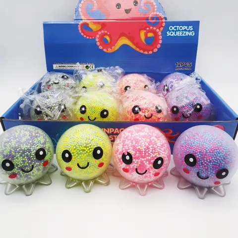 Led Glowing Octopus Squishy Stress Relief Toy TPR Squeeze Decompression Toy With Foam Beads For Teens Adults Office Gift