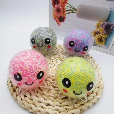 Led Glowing Octopus Squishy Stress Relief Toy TPR Squeeze Decompression Toy With Foam Beads For Teens Adults Office Gift