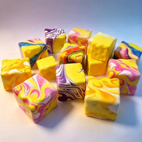 Colorful Marble Flow Cheese Block Squishy Slow Rebound Stress Relief Toy For Kids Adults PU Soft Squeeze Decompression Toy Gift