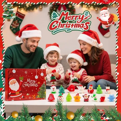 Christmas Advent Calendar Blind Box Festive Squishy Toys Countdown Surprise Gift Silicone Stress Relief Toy Set