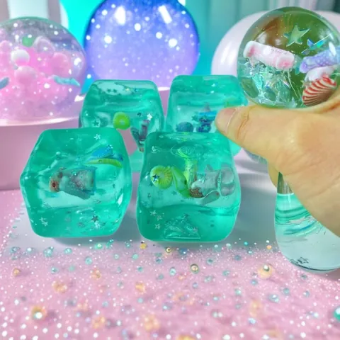 Ocean Square Maltose Squishy Stress Relief Toy Semi-Transparent Sensory Toy With Shell Starfish Soft Toy For Kids Adults