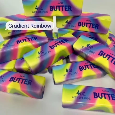 Simulation Butter Käsestange Quetschspielzeug Regenbogen-Verlauf Langsamer Rückπrall Stressabbau Spielzeug Für Kinder Erwachsene Büro Schule Geschenk