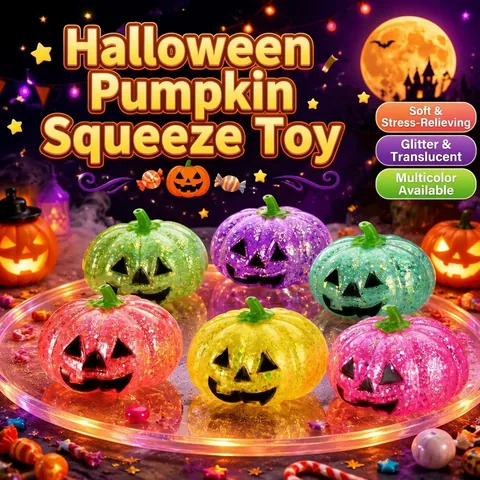 Halloween Pumpkin Squishy Toy Slow Rebound Glitter Maltose Filling Stress Relief Pumpkin Face Sensory Squeeze Toy For Kids Adults Party Favors