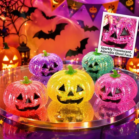 Halloween Pumpkin Squishy Toy Slow Rebound Glitter Maltose Filling Stress Relief Pumpkin Face Sensory Squeeze Toy For Kids Adults Party Favors