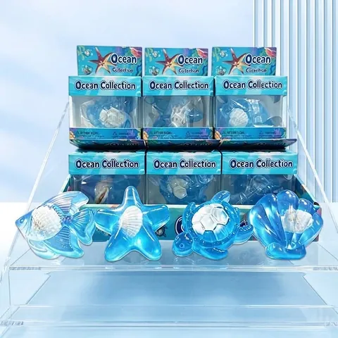 Ocean Series Sea Animal Squishy Toy Slow Rising Stress Relief Soft TPR Transparent Blue Fish Starfish Turtle Shell Sensory Toy for Kids Adults