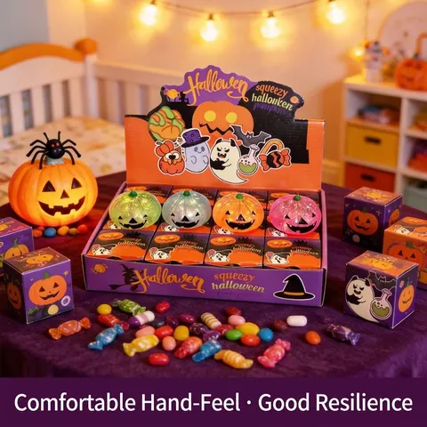 Halloween Kürbiskopf Squishy Stressabbau Spielzeug Festlicher Kürbis Squeezy Mit Glitzer Langsamer Rückprall TPR Geschenk