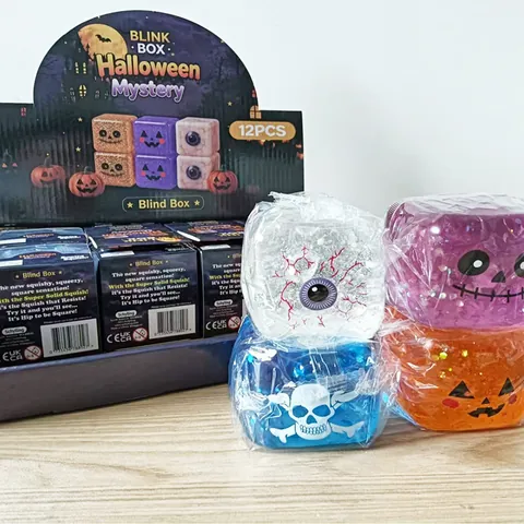 Halloween Mystery Square Maltose Squishy Toy LED Glow Glitter Stress Relief Toy For Party Skull Pumpkin Ghost For Kids Adult