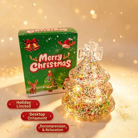 Jouet Squishy Sapin de Noël Soulagement du Stress Paillettes Colorées Rempli de Maltose Rebond Lent Jouet Sensoriel pour Cadeau de Noël