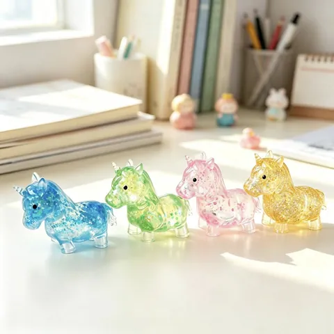 Translucent Glitter Unicorn Squishy Toy Cute Cartoon Sensory Slow Rebound Stress Relief Toy Soft TPR Animal Desk Decor Ornament Gift For Office Home