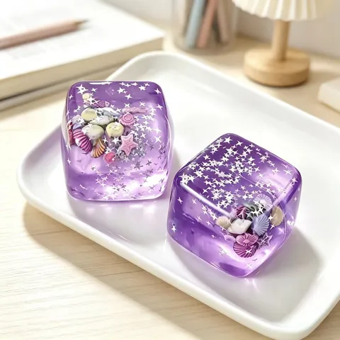 Ocean Ice Cube Squishy Toy Transparent TPR Maltose Cube Starfish Shell Glitter Stress Relief Toy Kids Adults Decoration