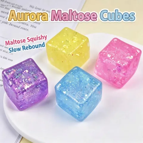 Aurora Glitter Squishy Ice Block Slow Rebound Stress Relief Toy TPR Cube Decompression Fidget Toy For Kids Adults