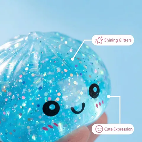 Giocattolo Squishy a Forma di Panino al Vapore Simulato a Ritorno Lento Giocattolo Antistress Fidget Cartone Animato Faccia Sorridente Sensoriale Con Brillantini