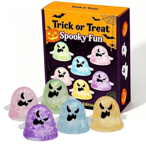 Squishy Fantôme d'Halloween Jouet Anti-Stress à Rebond Lent Jouet à Presser Avec Paillettes Brillantes pour Enfants Adultes Cadeau de Fête