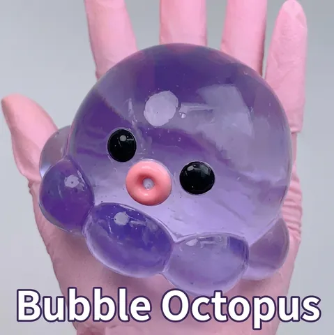 Mignon Poulpe Méduse Jouet Squishy TPR Translucide Paillettes Décompression Soulagement du Stress Jouet à Presser pour Adultes Enfants Cadeau