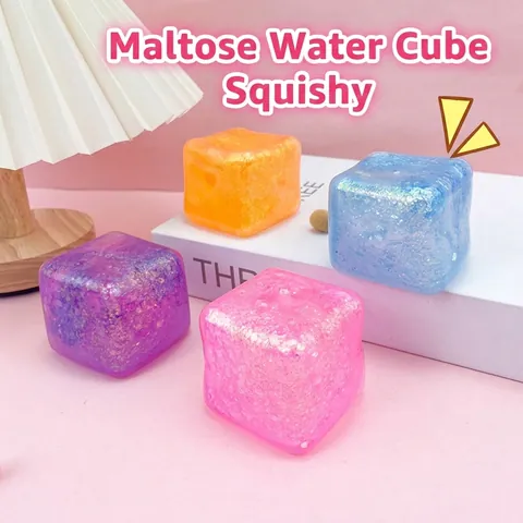Jouet Squishy Cube d'Eau Soulagement du Stress Simulation Glaçon Paillettes Balle Anti-stress Pour Enfants Adultes Bureau