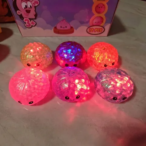 LED Light Up Glitter Burst Bead Squishy Bun Stress Relief Toy Cute Night Light Squeeze Toy Halloween Novelty Gift