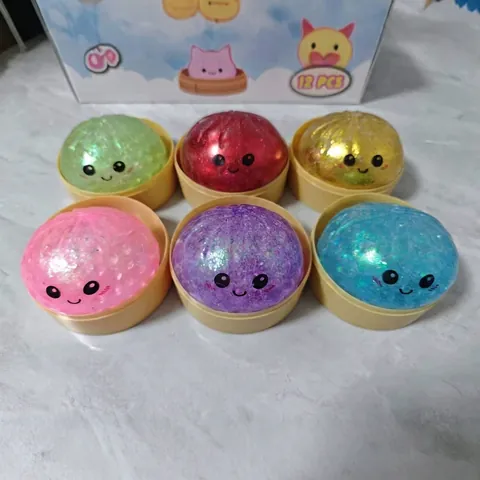 LED Light Up Glitter Burst Bead Squishy Bun Stress Relief Toy Cute Night Light Squeeze Toy Halloween Novelty Gift