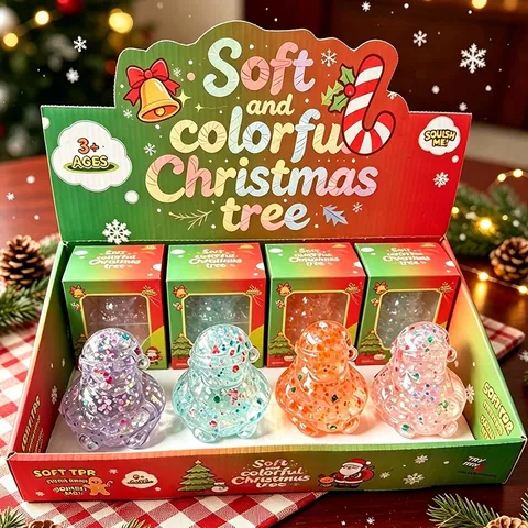 Christmas Tree Santa Claus Squishy Toy Slow Rebound Glitter Sensory Stress Relief Toy Festive Gift Party Favors