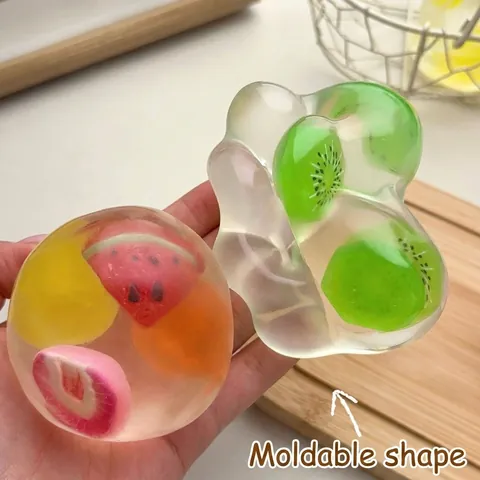 Giocattolo Antistress Fatto a Mano con Fette di Frutta Palla Morbida da Spremere Consistenza Gelatina Trasparente Palla Sensoriale per Bambini Adulti