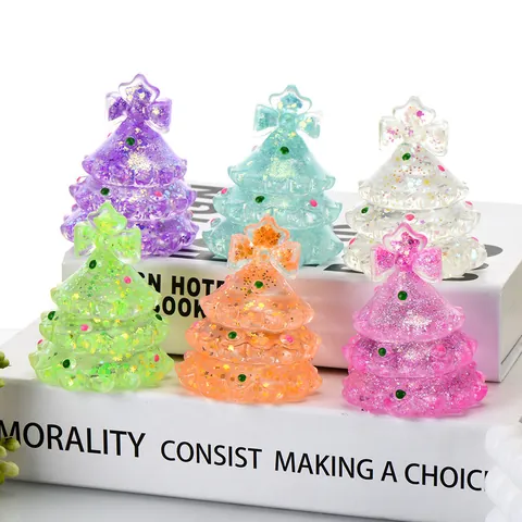 Jouet Anti-stress Squishy en Forme de Sapin de Noël TPR Maltose Rebond Lent Lumineux Paillettes Jouet à Presser pour Enfants Adultes Cadeau