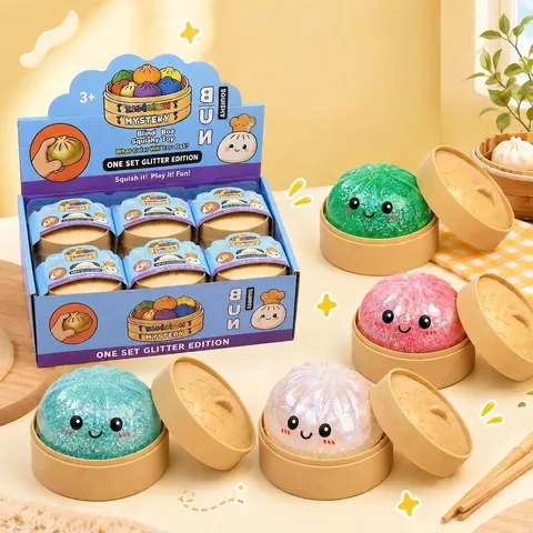 Giocattolo Antistress Squishy a Panino al Vapore con Glitrer e Vaporiera Simpatico Baozi Slow Rebound Giocattolo Sensoriale per Bambini Adulti Ufficio Casa Regalo Decorativo