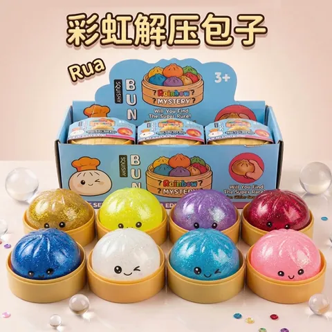 Giocattolo Antistress Squishy a Panino al Vapore con Glitrer e Vaporiera Simpatico Baozi Slow Rebound Giocattolo Sensoriale per Bambini Adulti Ufficio Casa Regalo Decorativo