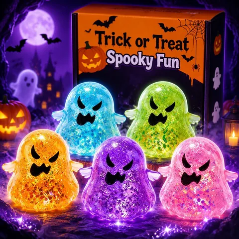 Juguete Antiestrés de Fantasma de Halloween Squishy TPR Brillo Diablo Sonrisa Cara Squeeze Fidget Toy Regalo Fiesta