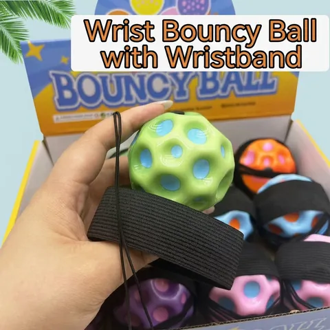 Balle Lune à Haut Rebond Mousse PU Balle à Trous Balle Rebondissante Élastique Dragonne Jouet Sensoriel Anti-stress Squishy pour Enfants Sports de Plein Air