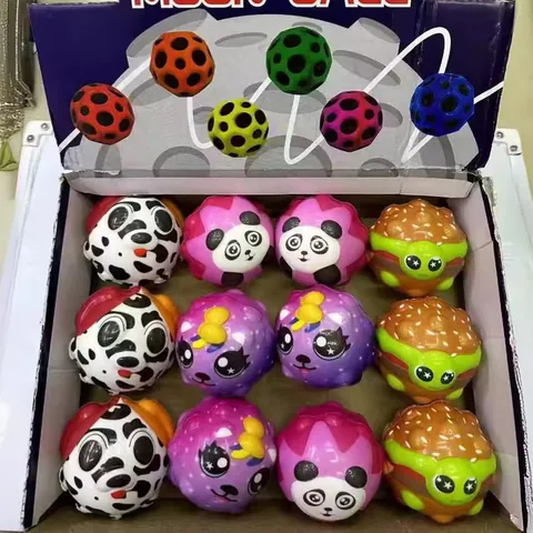 Balle Lune à Haut Rebond Mousse PU Balle à Trous Balle Rebondissante Élastique Dragonne Jouet Sensoriel Anti-stress Squishy pour Enfants Sports de Plein Air