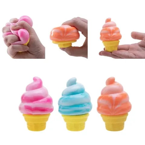 Simulation Crème Glacée Squishy Jouet Rebond Lent TPR Soulagement du Stress Jouet à Presser Cadeau Dessin Animé Bleu Rose Orange