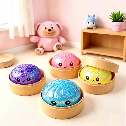 Giocattolo Squishy a Forma di Panino al Vapore Simulato Antistress Morbido Con Vaporiera Perle Colorate Giocattolo Regalo