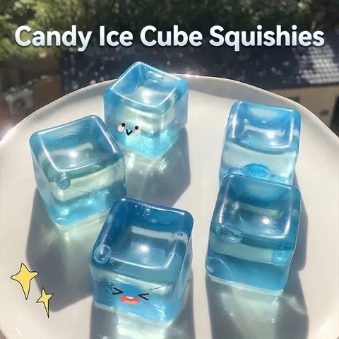 Transparent Ice Cube Squishy Toy Stress Relief Slow Rebound Fidget Toy For Adults Teens Office Daily Use Blue Pink Purple Green