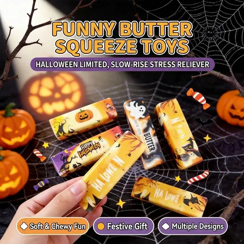 Giocattolo Squishy a Tema Halloween Forma Burro Ritorno Lento Sollievo dallo Stress per Feste Motivo Fantasma Zucca Schiuma PU
