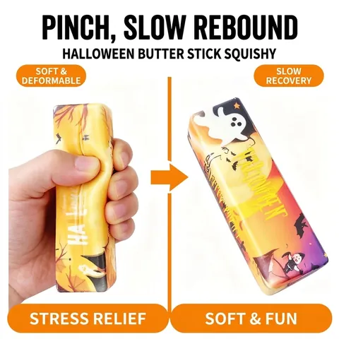Giocattolo Squishy a Tema Halloween Forma Burro Ritorno Lento Sollievo dallo Stress per Feste Motivo Fantasma Zucca Schiuma PU