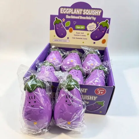 Cartoon Eggplant Squishy Slow Rebound Decompression Toy Stress Relief Squeeze Toy Soft Vegetable Model Kids Adult Gift