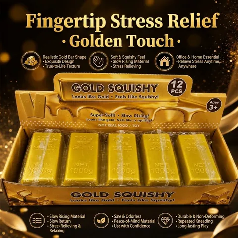 Simulation Gold Brick Squishy Toy Slow Rebound PU Foam Gold Bar Stress Relief Squeeze Toy For Adults Office Desk Decor Gift