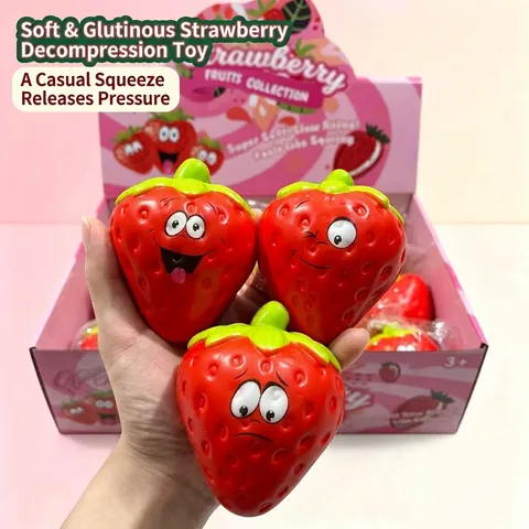Simulation Erdbeere Squishy Spielzeug Langsam Rebound PU Schaum Quetschspielzeug Mit Cartoon Gesicht Rot Erdbeere Squishy Für Stressabbau Geschenk
