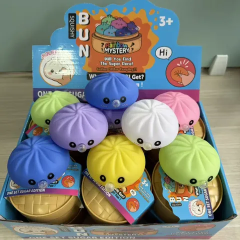 Cartoon Emoticon Bun Squishy Toy Simulation Food Squeeze Fidget Toy Stress Relief Bun Toy With Steamer For Kids Adults Gift