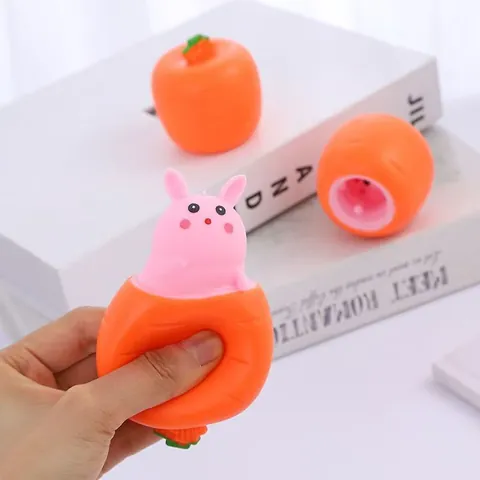 Cute Carrot Rabbit Squishy Stress Relief Toy Soft Rubber Pop-up Squeeze Toy For Kids Office Decompression Slow Rebound Toy