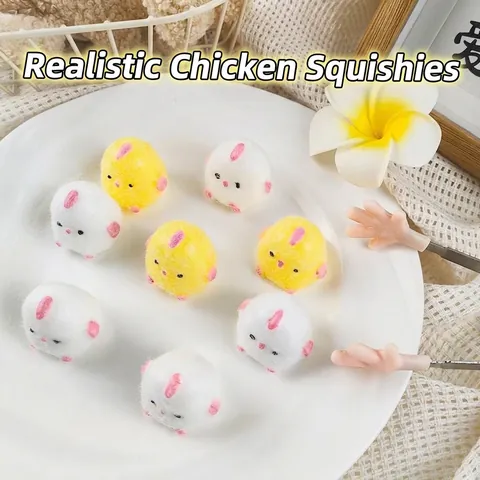 Lindo Juguete Squishy de Pollito de Dibujos Animados TPR Alivio del Estrés Juguete para Apretar Figura de Pollo Miniatura Blanco Beige
