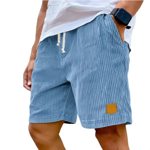 Pantaloncini in Velluto a Coste Vintage da Uomo Casual Coulisse Vita Elastica Gamba Dritta Tinta Unita Moda Retrò Estate