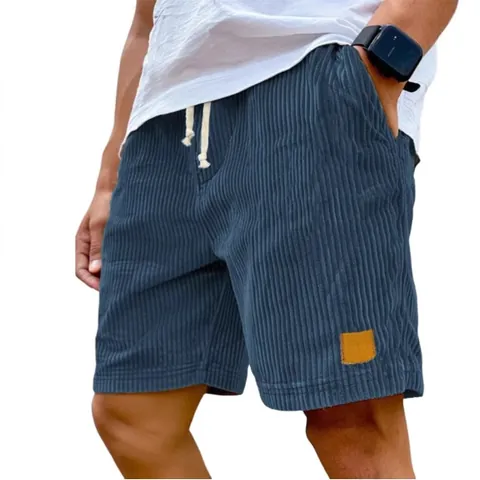Pantalones Cortos de Pana Vintage para Hombre Casual Cordón Cintura Elástica Corte Recto Color Sólido Moda Verano